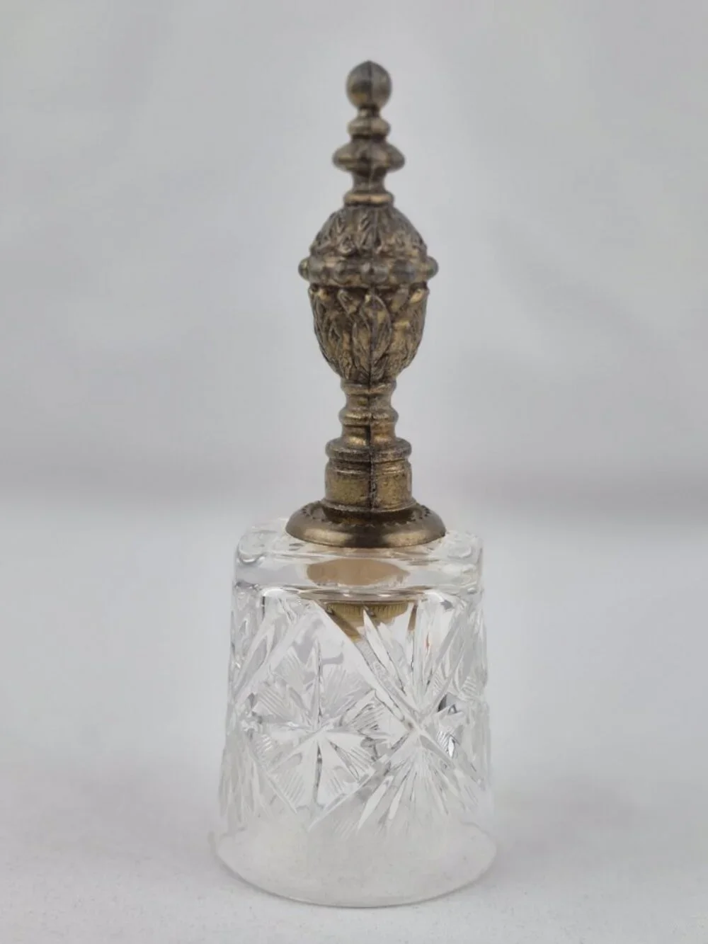 Vintage Hand-Cut Lead Crystal Dinner Bell Ornate Pewter Handle